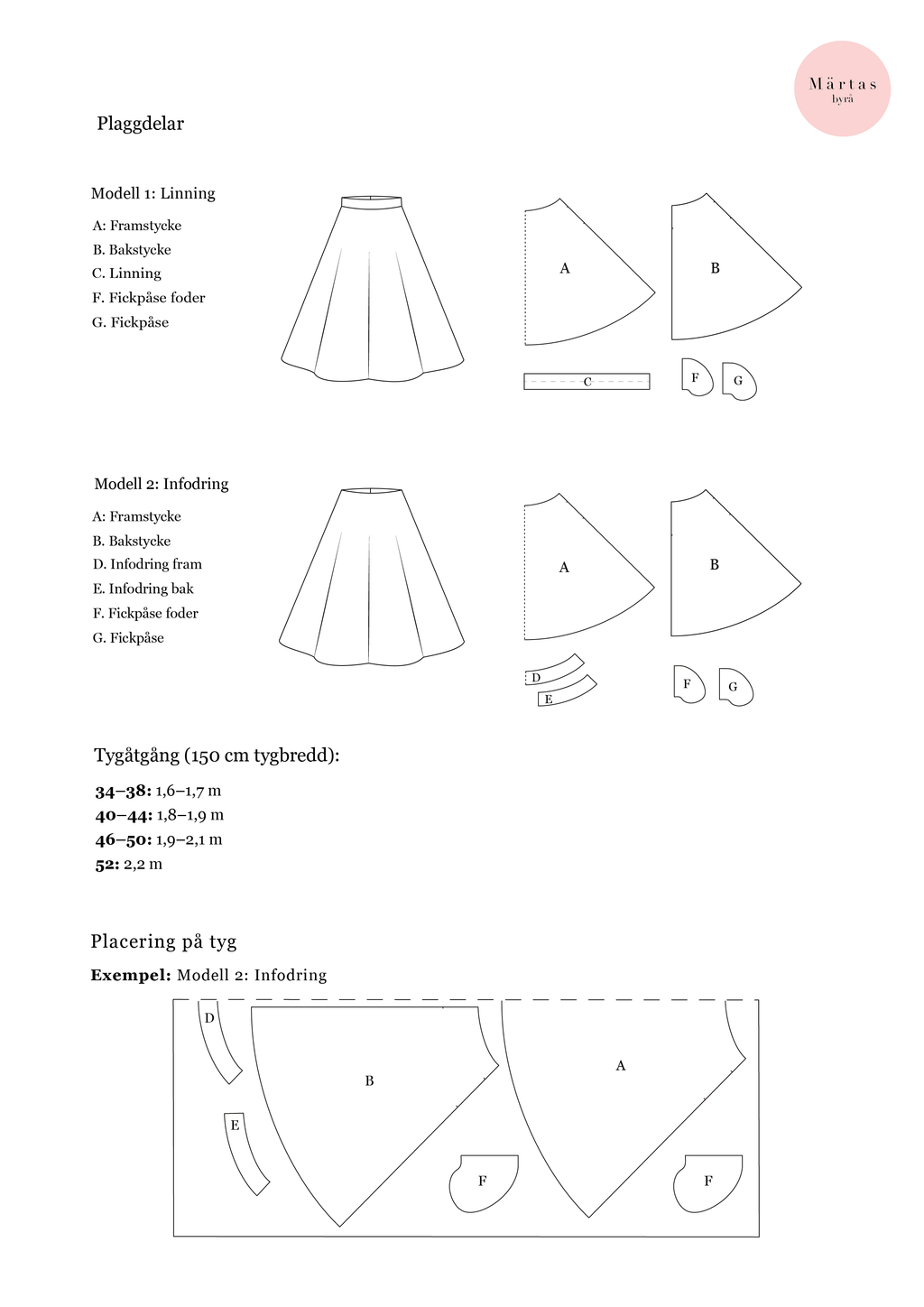 PDF mönster - Marie halvcirkelkjol 34-52