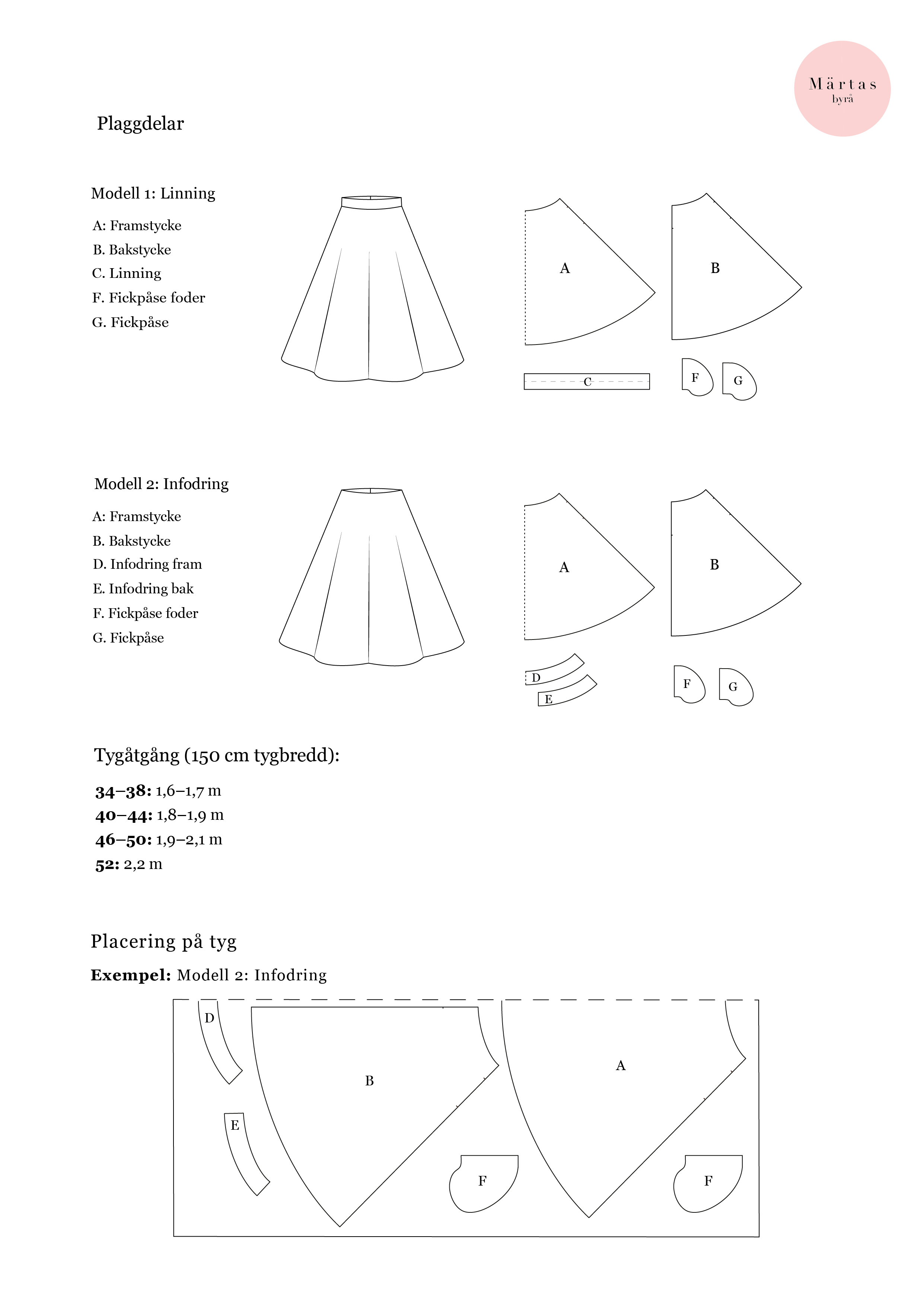 PDF mönster - Marie halvcirkelkjol 34-52