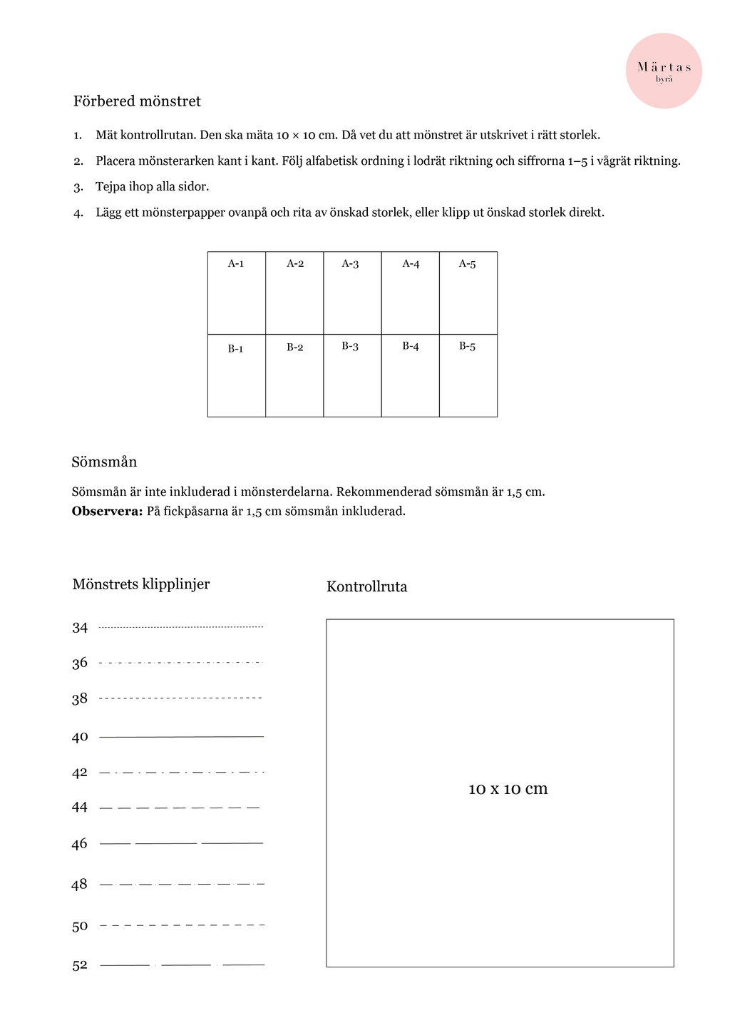 PDF mönster - Marie halvcirkelkjol 34-52