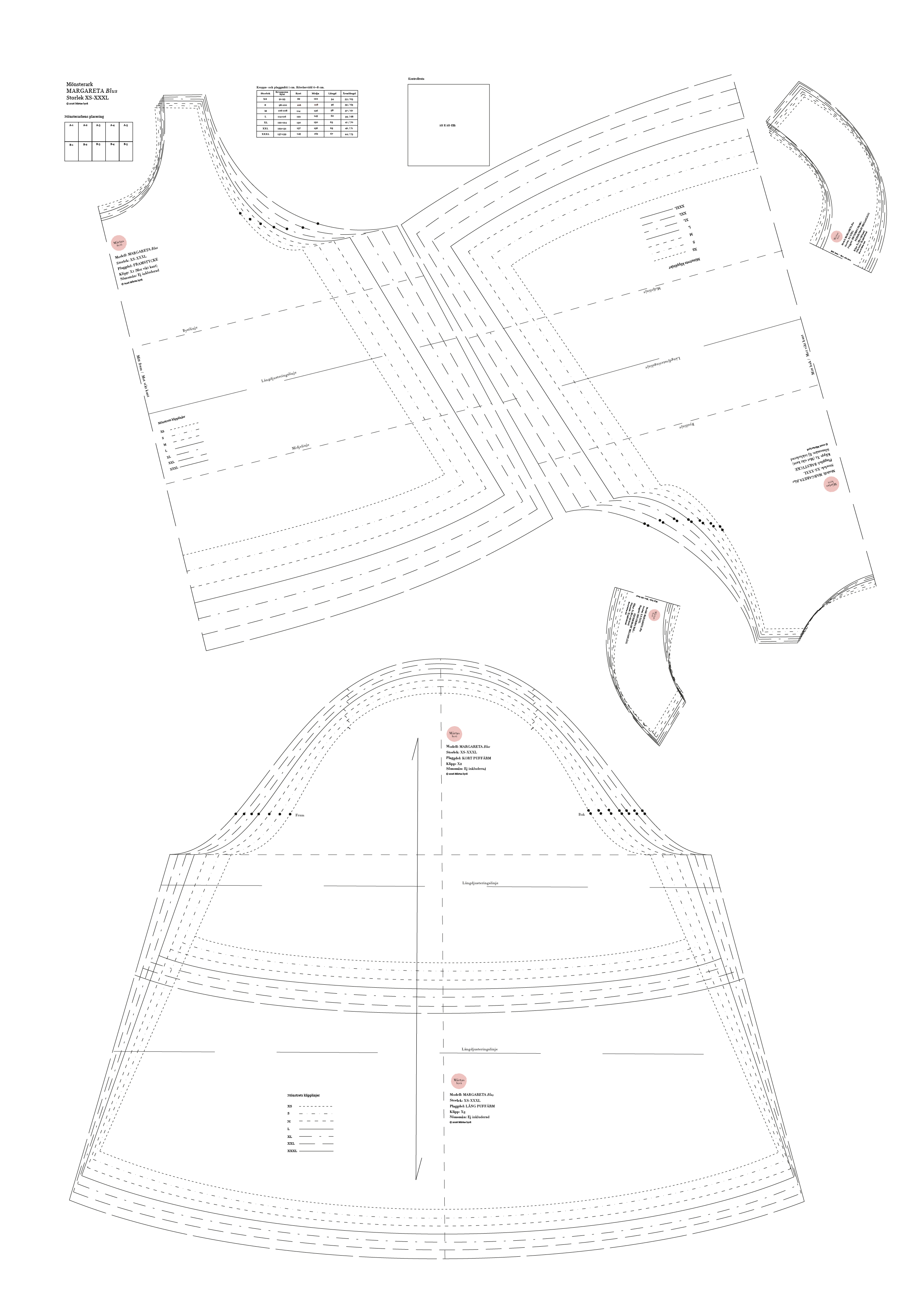 PDF mönster - Margareta blus XS-XXXL