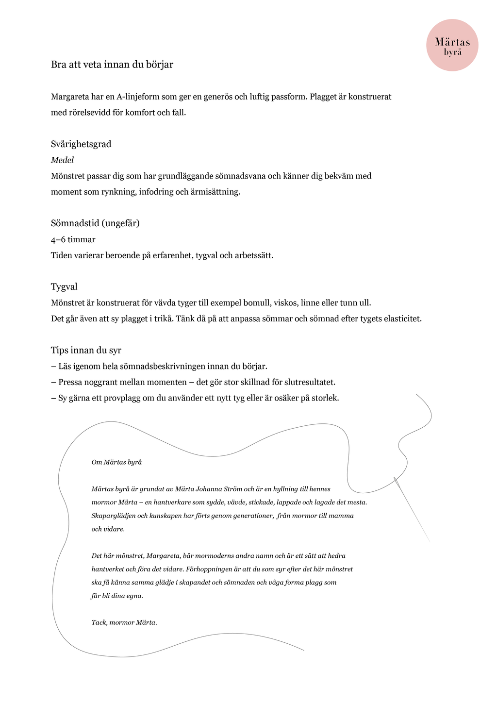 PDF mönster - Margareta blus XS-XXXL