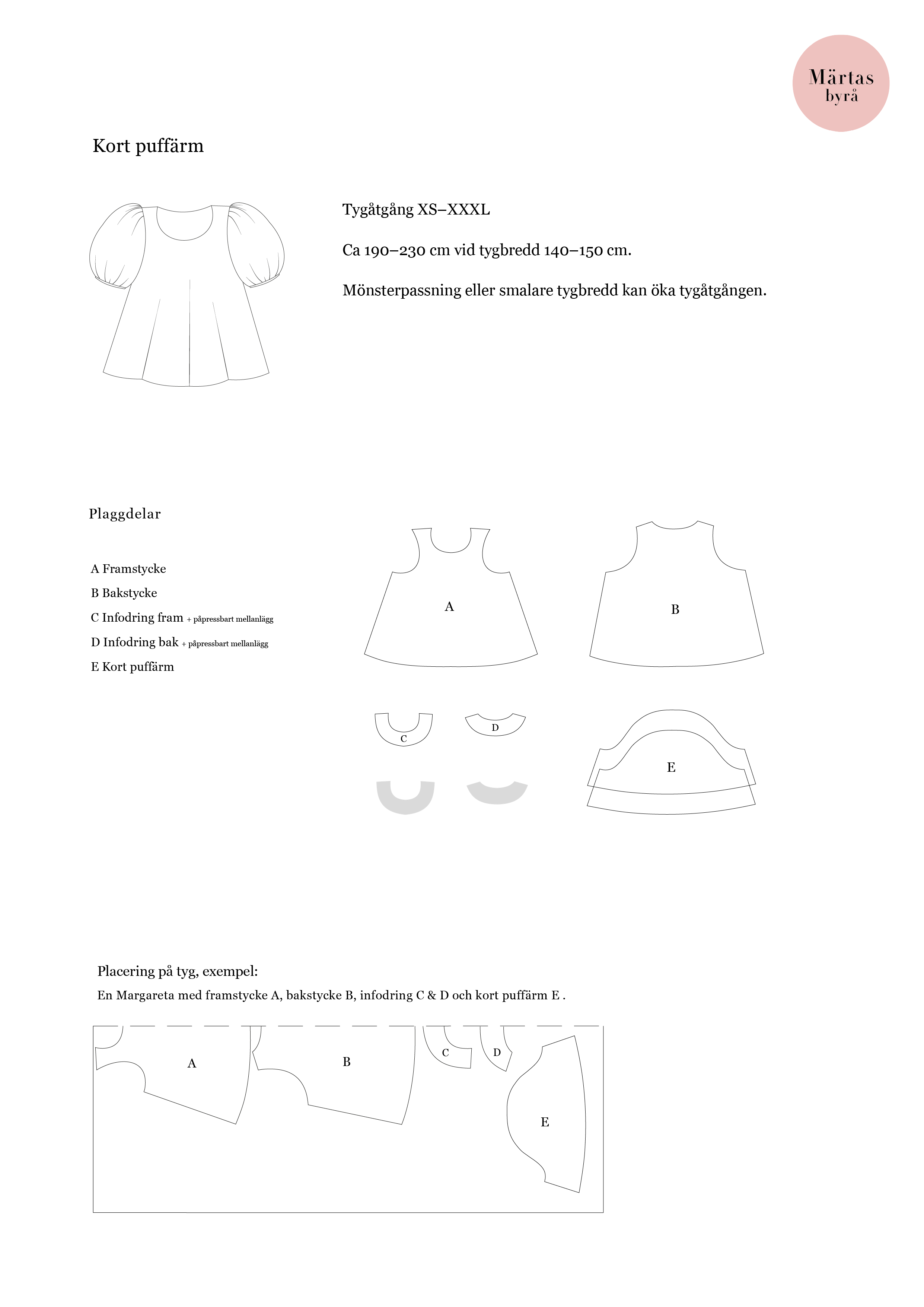 PDF mönster - Margareta blus XS-XXXL