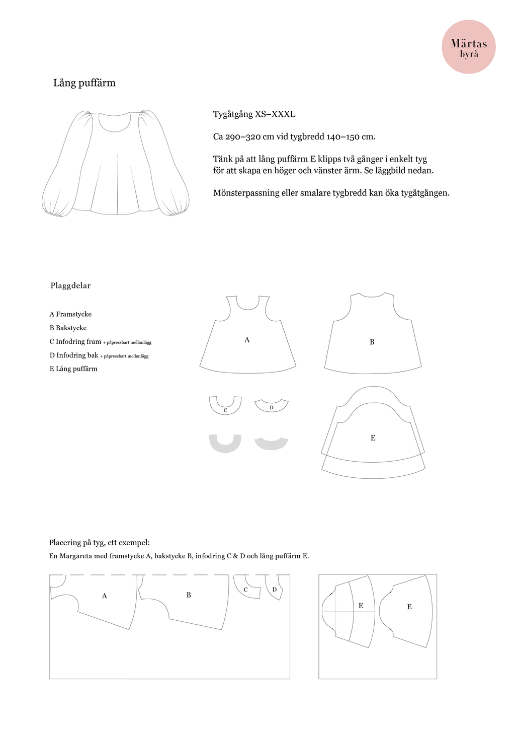 PDF mönster - Margareta blus XS-XXXL