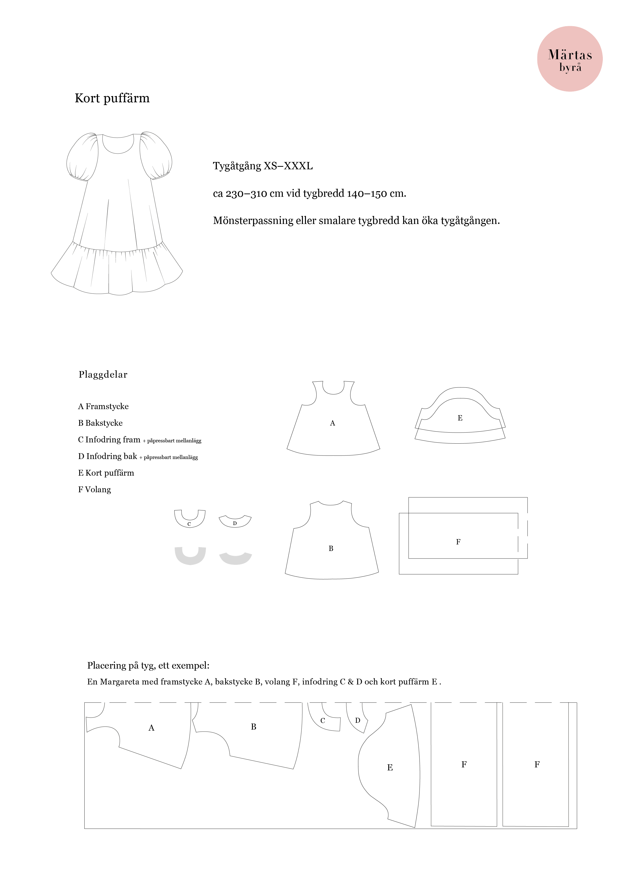 PDF mönster - Margareta klänning XS-XXXL