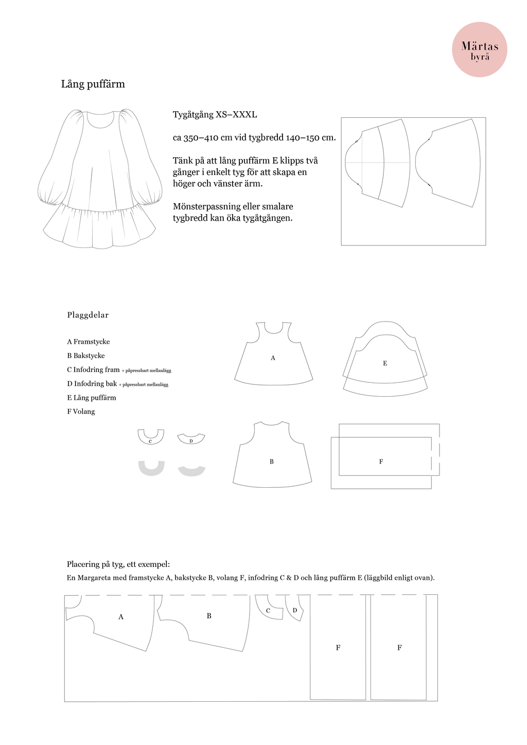 PDF mönster - Margareta klänning XS-XXXL
