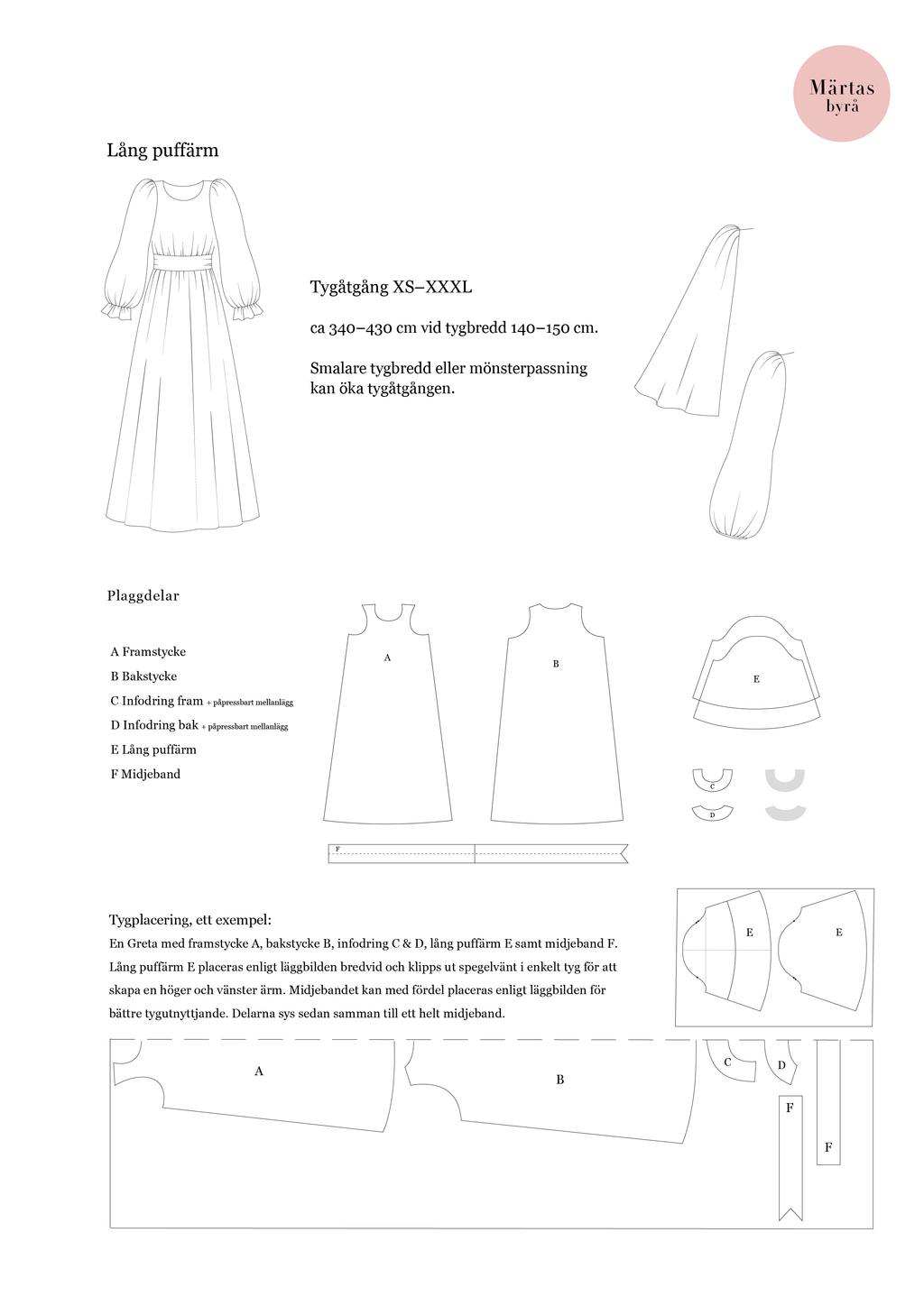 NYHET! PDF-mönster – GRETA Långklänning XS-XXXL