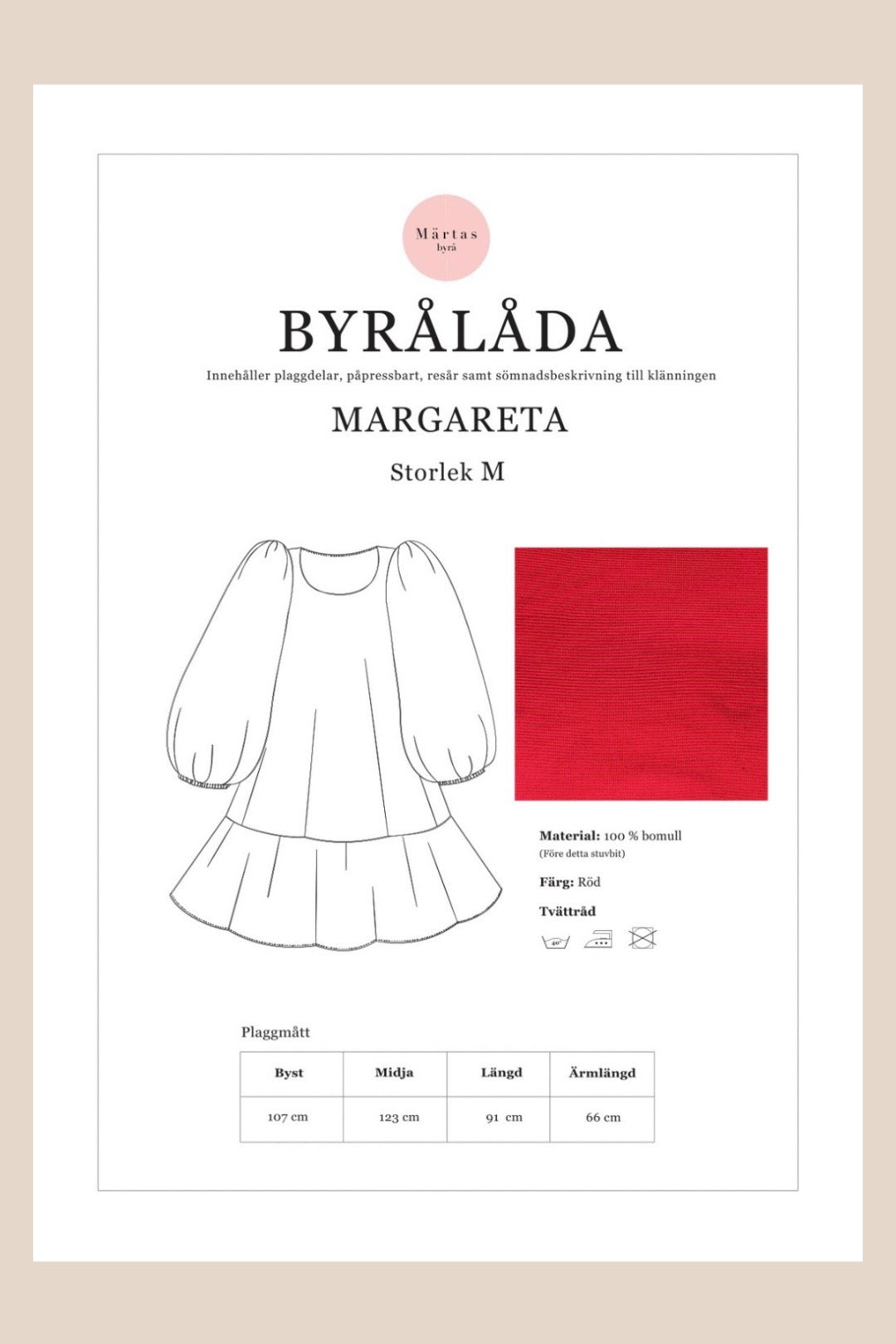 BYRÅLÅDA - Margareta klänning, lång puffärm, M