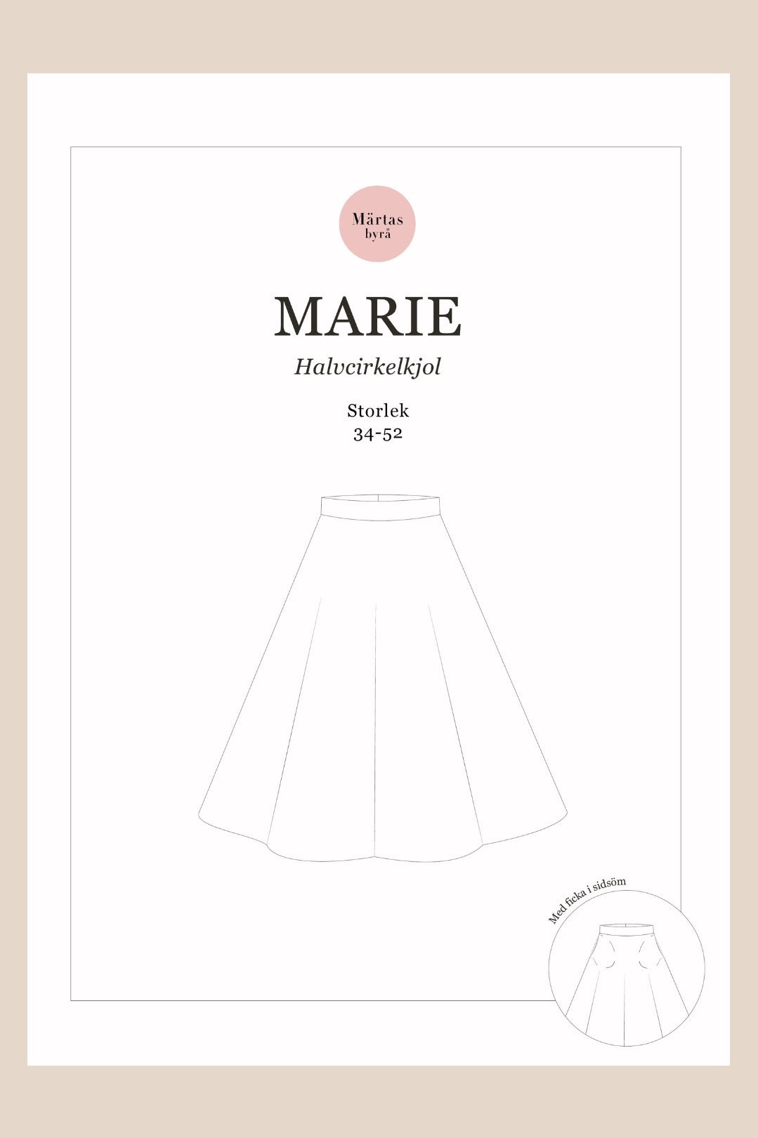 Marie – PDF-symönster för halvcirkelkjol 34–52