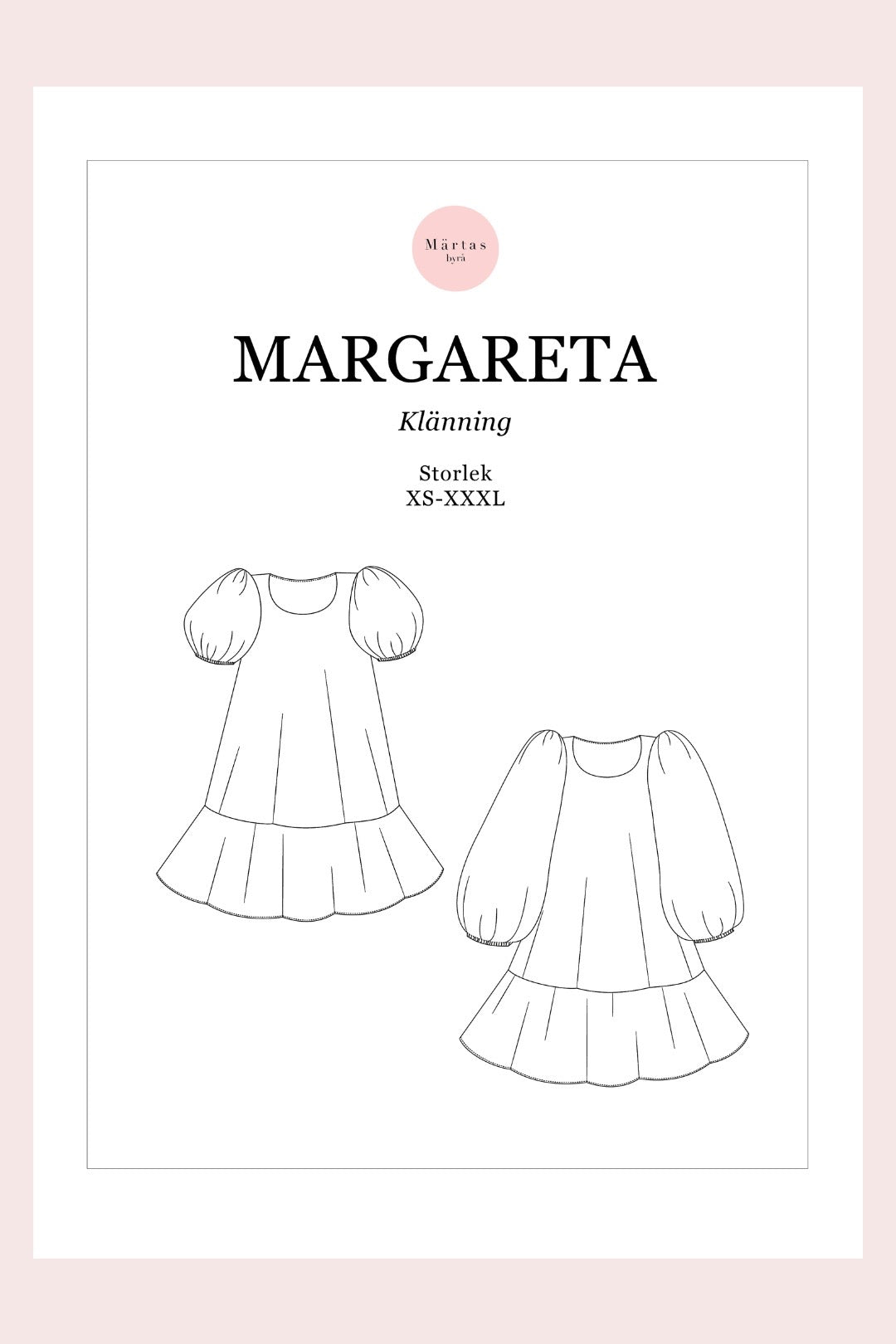 Digitalt symönster Margareta klänning med puffärm, A-linje, XS–XXXL
